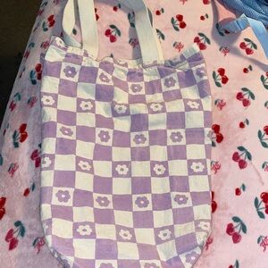 Purple and White Checkered Tote Bag